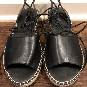 Steven black lace up espadrille wedge sandal